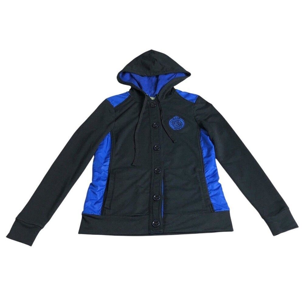 Ralph Lauren LRL Active Hoodie Jacket Womens S Black Crest Preppy Button Pockets